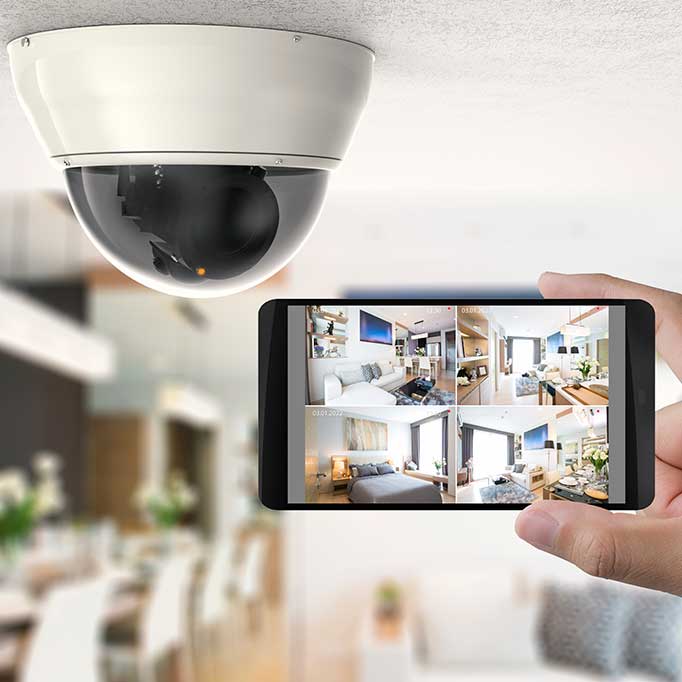 A ceiling-mounted camera along with the access app on your phone